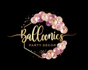 Balloon Logo Design, Balloon Garland Logo, Baloon Arch Logo, Party Decor Logo, Event Decor Logo, Party Branding Design, Rose Gold and Gold