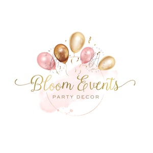 Logo preconfezionato con palloncino Logo per feste Logo rosa e oro Logo per eventi Logo per organizzatori di feste Logo per celebrazioni Logo per feste Logo aziendale