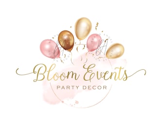 Balloon Logo Design Premade Logo Party Logo Pink and Gold Logo Event Logo Party Planner Logo Celebration Logo Party Time Logo Business Logo