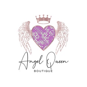 Angel  Queen Logo - Healing Logo - Heart Logo - Crown Logo - Premade Logo Design - Angel Wings Logo - Logo Design and Branding Package