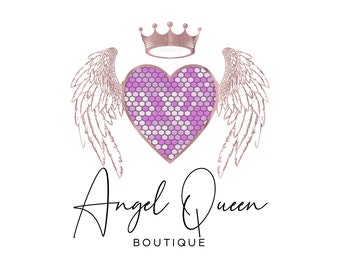 Angel  Queen Logo - Healing Logo - Heart Logo - Crown Logo - Premade Logo Design - Angel Wings Logo - Logo Design and Branding Package