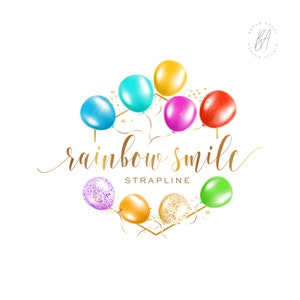 Design de logotipo para evento de balão Logotipo pré-fabricado, logotipo para festa infantil, design de logotipo de balões arco-íris, logotipo de decoração de evento, logotipo de marca para planejador de festa
