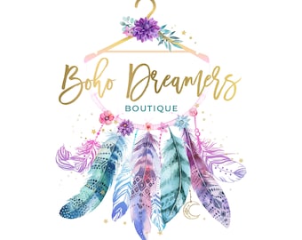 Dreamcatcher Logo -  Premade Logo Design - Clothes hanger Logo - Logo Design and Branding Package - Feather Store Logo -  Dream Hanger Logo