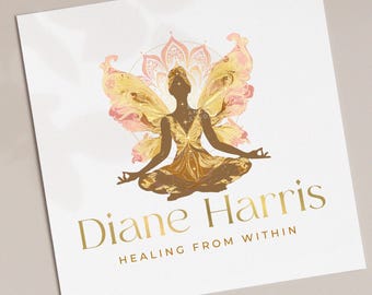 Woman Silhouette Lotus Pose Logo, Uplifting Spiritual Branding Kit