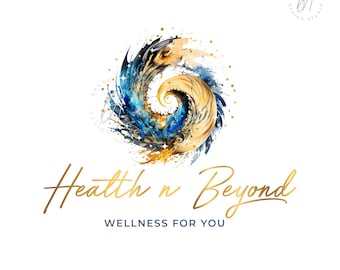 Blue Spiral Wave Logo Design, Abstract Wellness Logo, Health Branding Design, Watercolor Ink, Ocean Logo, Ocean Wave Logo