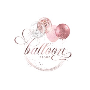 Balloon Logo Design Premade Logo Party Logo White Pink Glitter Sparkle and Rose Gold Event Logo Party Planner Logo Celebration Logo