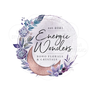 Crystal Moon  Logo -- Premade Logo Design and Branding Package - Crystal Healing Logo - Meditation Logo - Boho  - Spiritual wellbeing  Logo