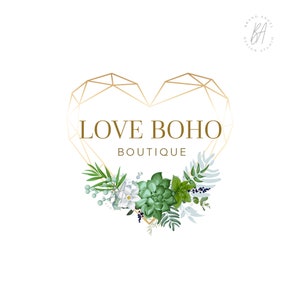 Golden Crystal Heart Logo Design Premade Logo Business Branding Haute Couture Logo Boutique Logo Floral Logo Store Logo Spiritual Logo Brand