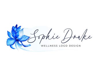 Blue Lotus Logo, Wellness Logo Design, Spa & Healing Logo, Custom Business Logo, Health Branding
