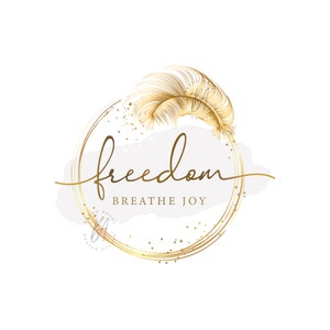 Logotipo de pena dourada Logotipo de luxo Design de logotipo Boho Logotipo de luz Logotipo espiritual Logotipo de bem-estar Logotipo elegante do céu Logotipo do treinador Logotipo do círculo Logotipo da marca