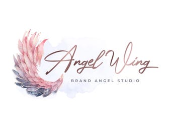 Angel Wings Logo, Spiritual Branding, Hand Drawn Logo Design
