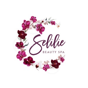 Floral Logo - Crimson Pink Logo - Floral Wreath Logo - Premade Logo Design -  Boutique Logo and Branding - Fashion Logo - Store Logo