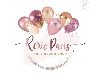 Balloon Logo Design Premade Logo Party Logo Pink and Gold Logo Event Logo Party Planner Logo Celebration Logo Party Time Logo Business Logo