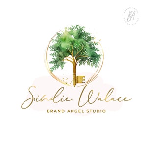 Baum Logo Design, Gesundheit und Wellness Logo, Wachstums Branding Kit, Gold Schlüssel und Baum Logo, Geld Logo Design, Aquarell, Coaching