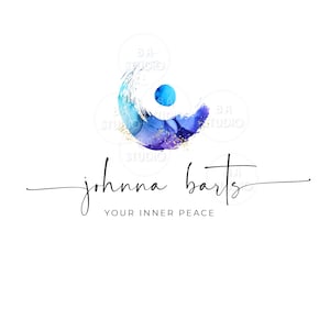Wellness Logo Design - Watercolor Wash - Pilates - Premade Logo Design - Health Logo - Logo Design and Branding Package - Blue and Gold Logo