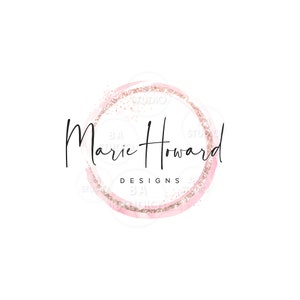 Circle Logo - Pink Glitter Logo - Brush Circle Logo - Pink Logo - Feminine Logo Design- Logo Design - Branding Package - Beauty Logo Design