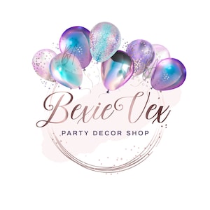 Balloon Logo Design Premade Logo Party Logo Black Iridescent Purple Rose Gold Event Logo Party Planner Logo Celebration Logo Holographic