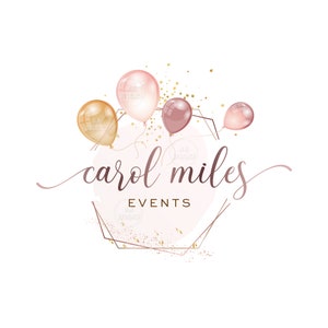 Logotipo de balões - Logotipo de planejador de festas - Design de logotipo pré-fabricado - Logotipo de evento - Logotipo de aquarela rosa - Logotipo e marca de balões - Logotipo de festa