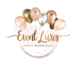 Balloon Logo Design Premade Logo Party Logo Beige and Gold Logo Event Logo Party Planner Logo Celebration Logo Party Gold Logo Business Logo
