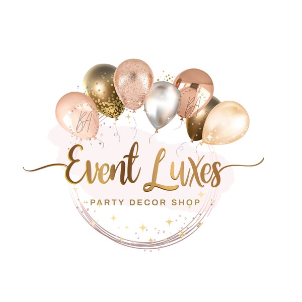 Ballon Logo Design Vorgefertigtes Logo Party Logo Beige und Gold Logo Event Logo Party Planner Logo Feier Logo Party Gold Logo Business Logo