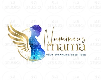 Numinous Mother Logo - Numinous Logo - Wellness Logo - Spiritual Health Logo - Angel Wings - Pregnant Women Logo - Women's Health Logo