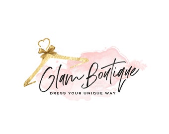 Clothes hanger Logo - Premade Logo Design -  Logo Design and Branding Package - Gold Bow Logo -  Gold Hanger Logo - Gold Bow  Hanger  Logo