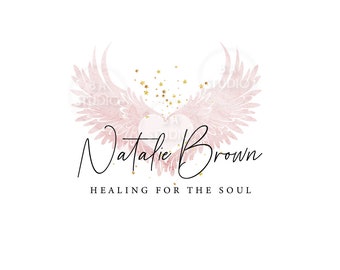 Angel Wings Logo - Premade Logo Design -  Logo Design and Branding Package - Angel Logo - Healing Logo - Heart Logo - Wings Logo - Pink