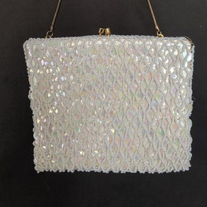 1950s Handmade Square Shaped Sequin/Beaded Handbag With Gold Chain