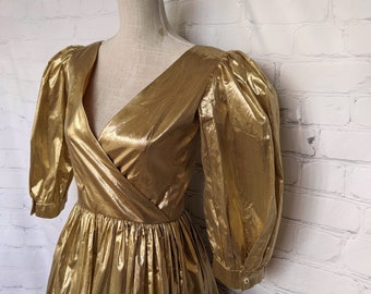 80s Gold Metallic Prom Dress