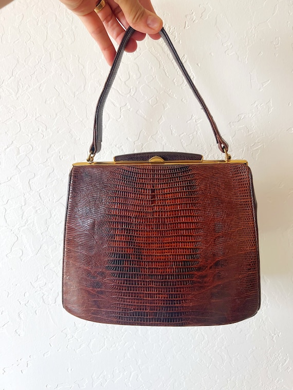 1940s Authentic Brown Lizard Leather Purse