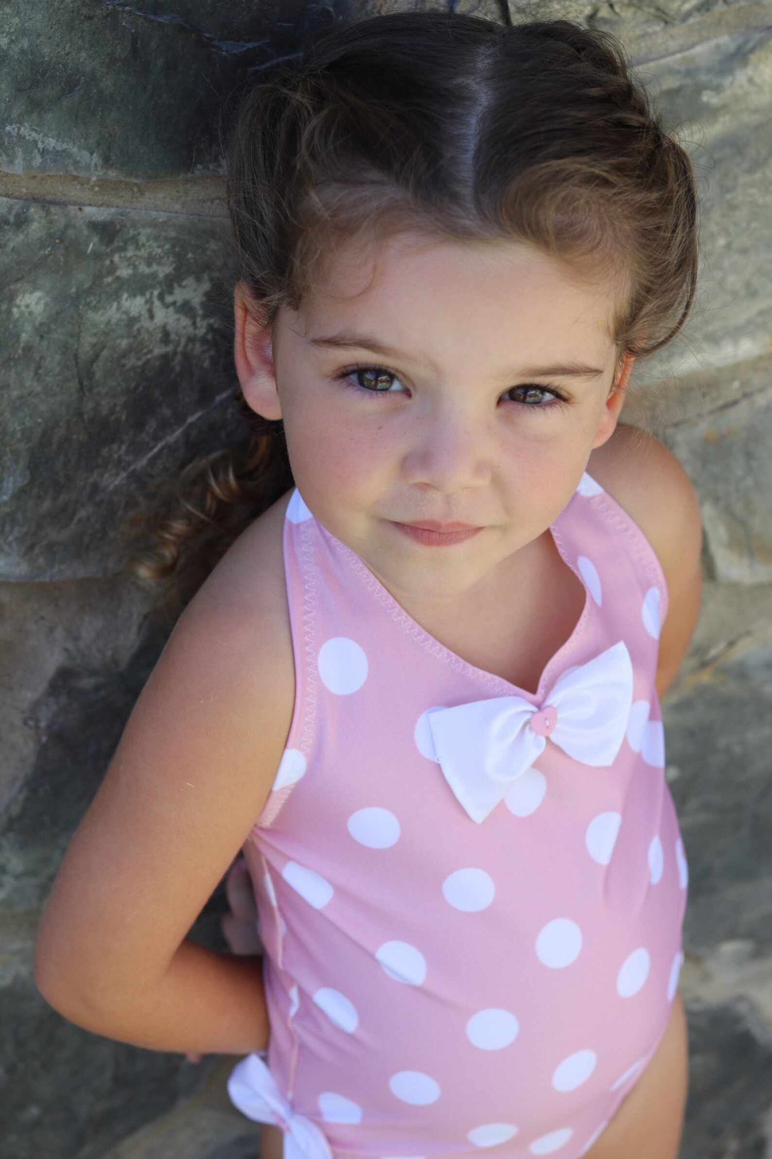 Girls Pink White Polka Dot Eco Friendly Recycled Lycra Baby, Toddler