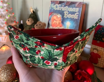 Christmas Cardinal Bowl Cozies, Set of 2 Bowl Cozies, Winter Patterned Bowl Cozy, Seasonal, Festive