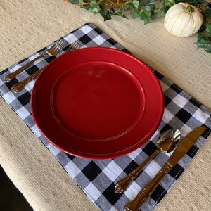 Placemats, Buffalo Check, Black and White, Fall Placemats, Winter Placemats, Set of 2, Washable, Gift Set Placemats, 12&quot; x 16&quot;