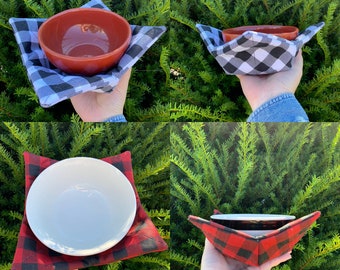 Buffalo Check Bowl Cozy: Microwave Safe Cotton Bowl Holder