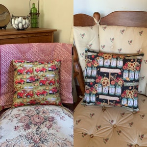 Autumnal Pillow Covers, 14x14 Pillow Covers, Country Style, Red Truck, Sunflower, Mason Jar, Washable