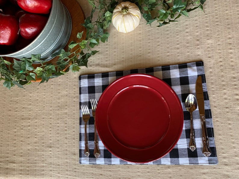 Placemats Buffalo Check Black and White Fall Placemats Etsy