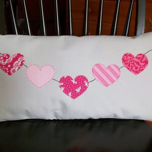 Throw Pillow with Heart Banner, Gray Throw Pillow, Rectangular Pillow, Valentine Pillow, Gray and Pink Pillow, Gift Idea, Handmade Pillow