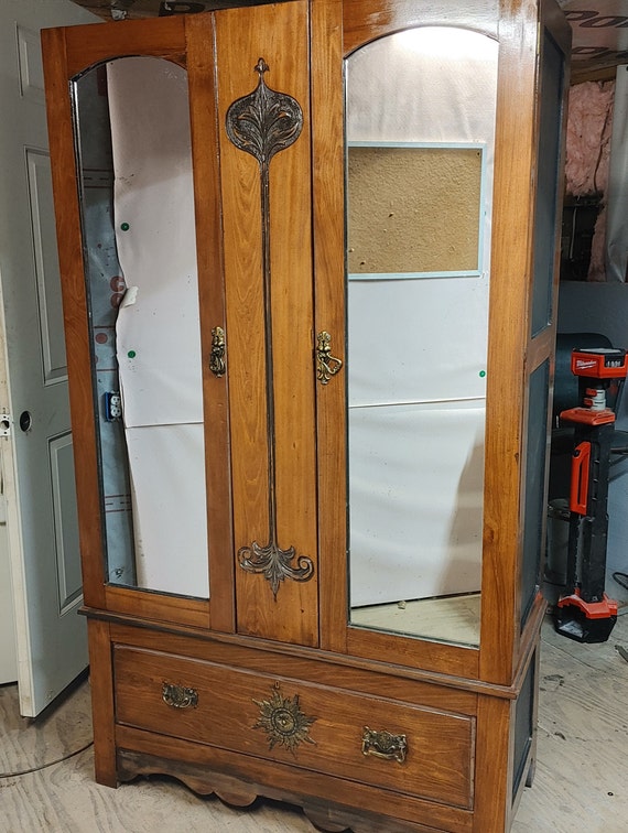 Antique Armoire 2 Door Mirrored Wardrobe Antique Armoire 2 Door Mirrored, Vintage Armoire Wardrobe