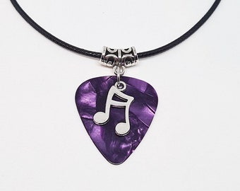 Purple Guitar Pick Necklace Musical Note Quaver Music Notes Plectrum Rock Silver Necklace Punk Rock Jewellery 80s Heavy Metal Costume