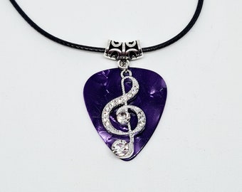 Purple Guitar Pick Necklace Music Note Charm Rhinestone Bling y2k Goth Plectrum Rock Silver Necklace Punk Rock Jewellery 80s Heavy Metal