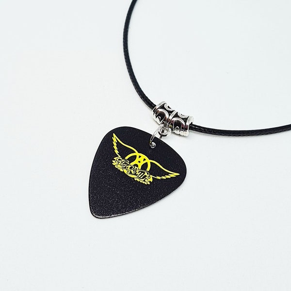 Guitar Pick Necklace Band Logo Aerosmith Jewellery 80s Glam Rock Steven Tyler Joe Perry Permanent Vacation Bon Jovi Punk Goth