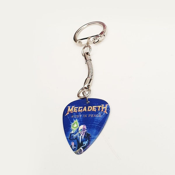 Guitar Pick plectrum Key ring Snake Chain pendant MEGADETH Rust In Peace 80s thrash metal Dave Mustaine Metallica