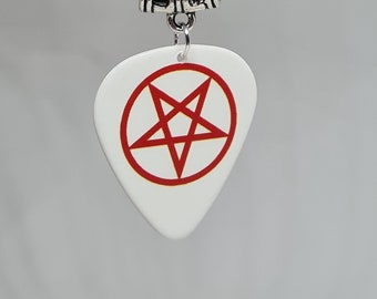 Guitar Pick Necklace Motley Crue Pentagram Pendant Goth Jewellery Punk Rock 80s Heavy Metal Costume Nikki Sixx White Star Charm
