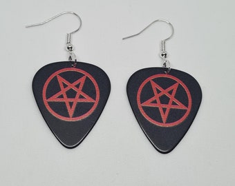 Guitar Pick Earrings Motley Crue Pentagram Earrings Goth Jewellery Devil Punk Rock 80s Heavy Metal Costume Nikki Sixx Black Star Charm
