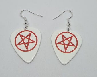 Guitar Pick Earrings Motley Crue Pentagram Earrings Goth Jewellery Devil Punk Rock 80s Heavy Metal Costume Nikki Sixx White Star Charm