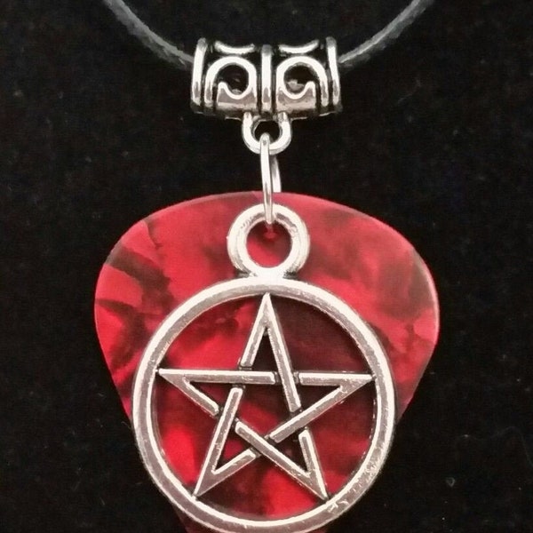 Guitar Pick Plectrum Red Star Pentagram Motley Crue Devil Necklace Charm Pendant Jewellery Goth Punk 80s Heavy Metal Costume Nikki Sixx
