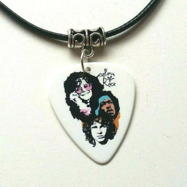 Guitar Pick Plectrum White Necklace Pendentif 27 Club Janis Joplin Jimi Hendrix Jim Morrison The Doors 60s Classic Rock Hippie