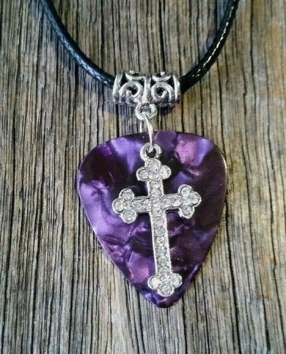 Guitar Pick Plectrum Rhinestone Purple Goth Crucifix Cross - Black Sabbath Cross Pendant Guitar Pick Plectrum Rhinestone Purple Goth Crucifix Cross - Black Sabbath Cross Pendant