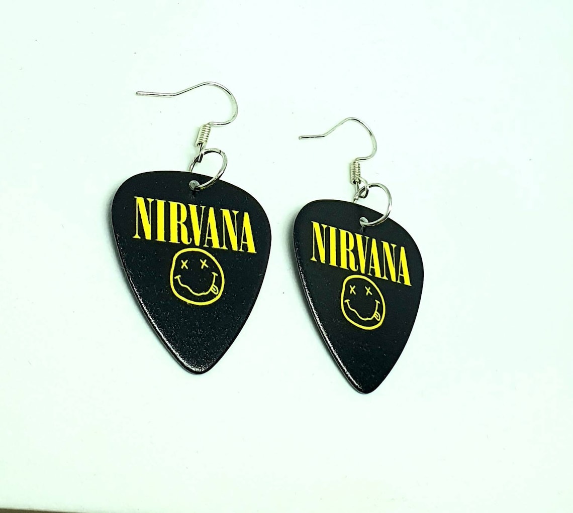 Guitar Pick Plectrum Pendant NIRVANA Earrings 90s Grunge Logo Kurt