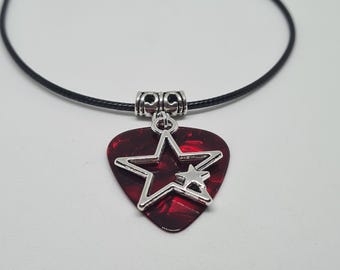 Guitar Pick Necklace Music pendant KISS Jewellery Star Child Paul Stanley Star Goth Y2K Fashion Red